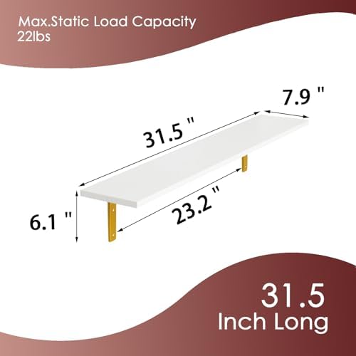 DINZI LVJ Long Wall Shelves, 31.5Inch Wooden Wall Mounted Shelves, Set of 4