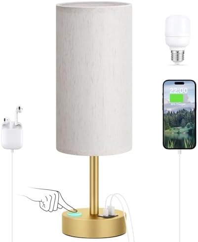 Dicoool Bedside Table Lamp for Bedroom - 3-Way Dimmable Touch Lamp, USB A+C