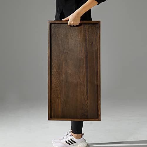 28"x15" XL Handmade Black Walnut Wood Ottoman Tray with Handle