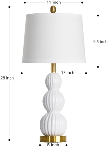 28" White Ceramic Table Lamps Set of 2, Modern Bedside Lamps for Night Stands, Triple Gourd Table Lamp for Living Room End Table or Bedroom Nightstand (2 LED Bulbs Included)