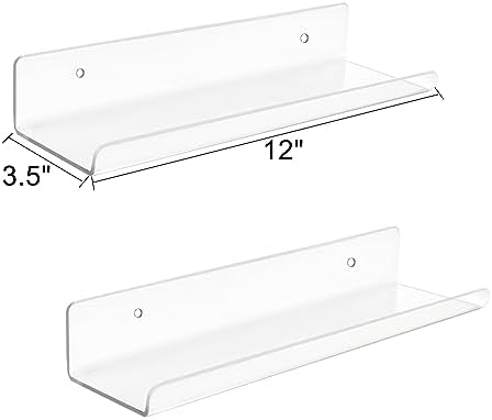 ROYALITA 2-Pack Small Acrylic Shelves Wall Mounted, 12 in Display Shelves