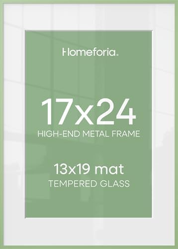 Homeforia 17x24 Green Picture Frame, High-End Metal, 13x19 Mat, Glass