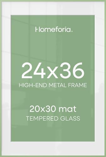 Homeforia 24x36 Green Poster Frame, High-End Metal, 20x30 Mat, Glass