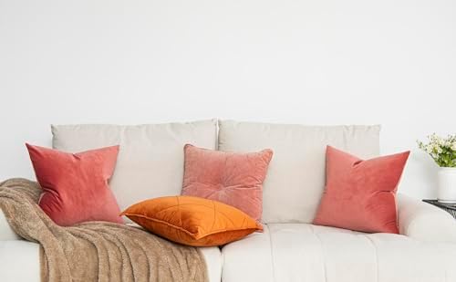 Coral Decorative Velvet Throw Pillow Covers 18x18 inch Set of 2 with Zipper Luxury Soft Solid Square Cushion Covers Case for Sofa Couch Bed Living Room