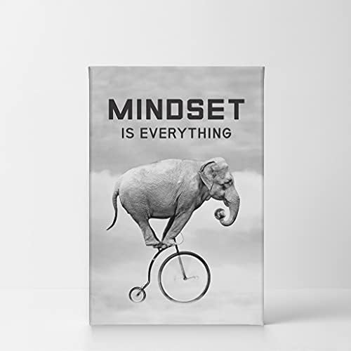 Smile Art Design Mindset is EverytingBlack and White Elephant Riding Circus Bike Motivational Wall Art Canvas Print Inspirational Entrepreneur Quote Office Living Room Decor Gift Ready to Hang 28x19