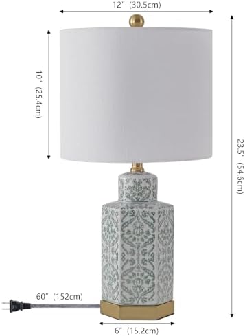 JONATHAN Y Diana 23.5" Green & White Floral Ceramic Table Lamp, Brass Base