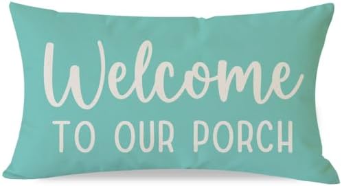 PANDICORN Throw Pillow Covers 12x20 Inch Welcome to Our Porch, Turquoise