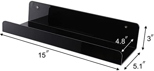 Sooyee 6 Pack Black Floating Shelves, 15 Inch Acrylic Shelves, Wall Mounted Bookshelf, Invisible Picture Ledge Display Shelves