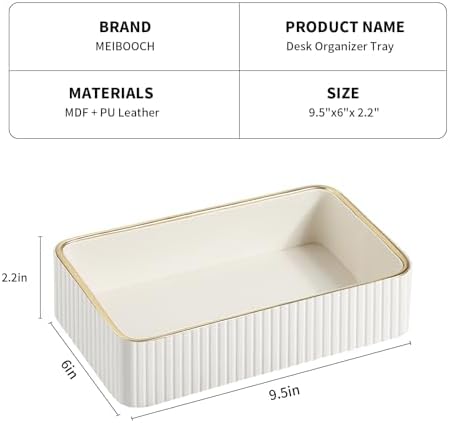 Desk Organizer Tray, PU Leather Nightstand Organizer, Ivory, Small
