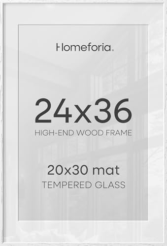 Homeforia 24x36 White Oak Poster Frame, High-End Wood, 20x30 Mat, Glass