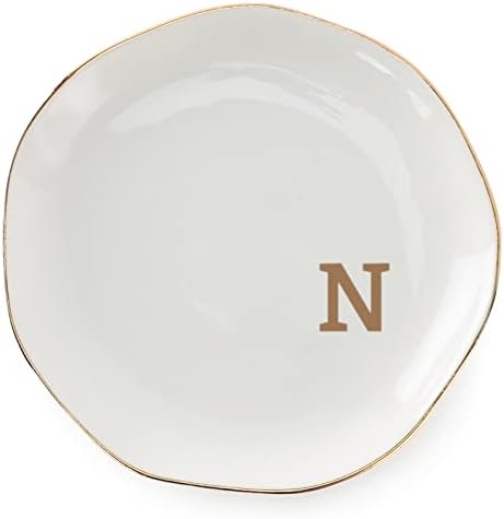 Initials Ring Dish Jewery Tray with personalized N-Monogrammed Gifts Wedding Engagement for Women Friends sister,Ceramic White