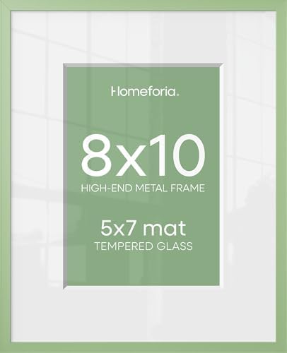 Homeforia 8x10 Green Picture Frame, High-End Metal, 5x7 Mat, Glass