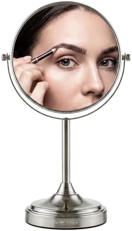 OVENTE 7" Tabletop Magnifying Makeup Mirror, Nickel Brushed MNLCT70BR1X7X | Double Sided Vanity Standing Mount Mirror with 1X/7X Magnification, 360° Rotation, Perfect for Dresser Bedroom Office Desk