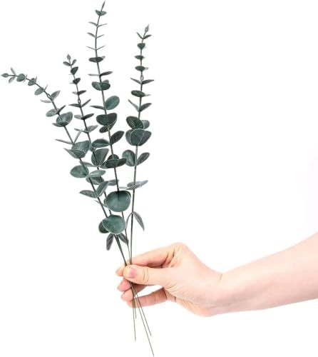 60pcs Eucalyptus Stems Artificial Eucalyptus Leaves Fake Greenery Branches Stems Faux Eucalyptuses Wedding Bouquet (60, Green)