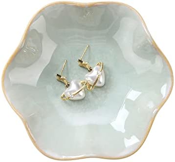 2PCS Ring Holder Dish, Small Key Bowl, Ceramic Trinket Tray Jewelry Dish Organizing Necklace Earrings for Mom Friend Sister, All Jewelries Are NOT Included. Light Green+Crystal Green.…