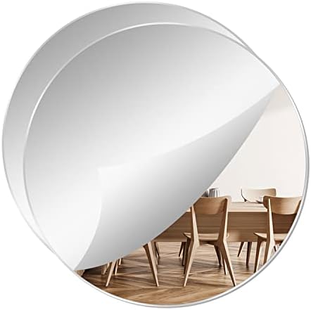 7.87" Round Acrylic Mirror Tiles, 2Pcs Flexible Plastic Wall Mirror | 0.06" Thick Acrylic Mirror Sheet with Tapes, Circle Mirror for Wall, Home Decor, Round Mirror Tray Plate for Centerpieces