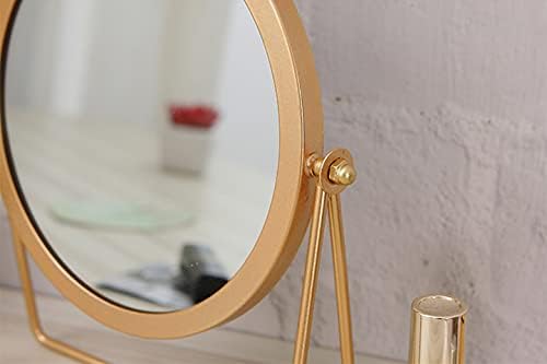 Geschaft Golden Tabletop Single Sided Makeup Mirror, 360°Rotation Iron One-Sided Dressing Table Mirror, Round Swivel Desktop Stand Mirror (Golden - Round),7.1'' (L) x 2'' (W) x 8.5''(H)