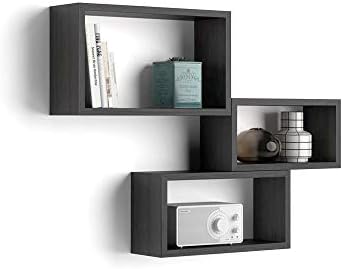 Mobili Fiver, Set of 3 Rectangular Cube Shelves, Giuditta, Ashwood Black, Made in Italy