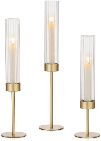 Hewory Gold Hurricane Candle Holder: 3PCS Candlestick Holders for Decor