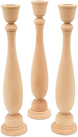 Classic Wooden Candlesticks 11 inch Tall with 7/8 inch Hole, Set of 4 Wood Craft Candle Holders to Craft, Paint or Decorate, by Woodpeckers