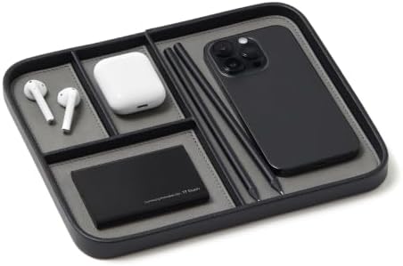 Nordik Leather Valet Tray - Medium EDC Tray - Pebble Black 9.5 x 7.9 in