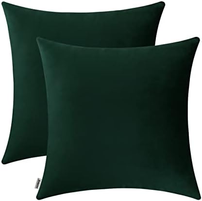 Jeneoo Set of 2 Decorative Throw Pillow Covers Soft Velvet Comfy Solid Couch Cushion Cover Decor (Army Green, 14 x 14 Inches)