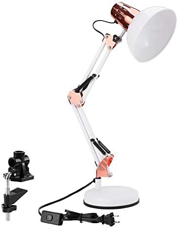 PowerKing Metal Swing Arm Desk Lamps with Base & Clamp, White Rose Gold