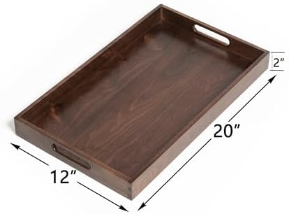 20"x12" Medium Black Walnut Wood Ottoman Tray with Handle