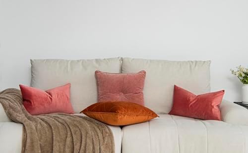 Coral Decorative Lumbar Velvet Throw Pillow Covers 12x20 inch Set of 2 with Zipper Luxury Soft Solid Rectangle Cushion Covers Case for Sofa Couch Bed Living Room