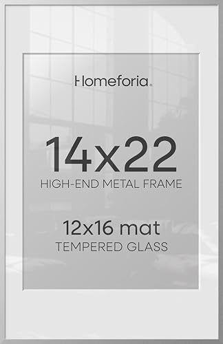 Homeforia 14x22 Silver Picture Frame, High-End Metal, 12x16 Mat, Glass