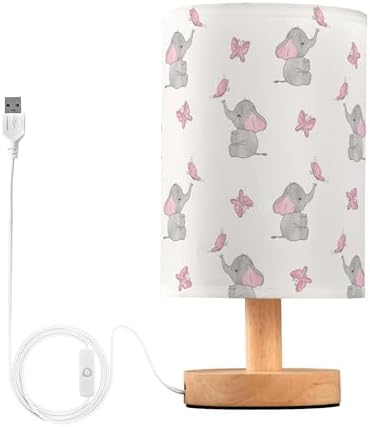 Cute Elephant Baby Play Nightstand Lamp with Wood Base Fabric Shade for Living Room Bedroom Kids Room Office