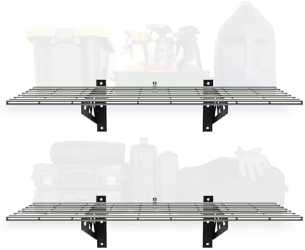 MonsterRax 18x36 White Garage Wall Shelf 2-Pack, 500lb, Hammertone