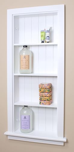 14x36 Aiden Recessed Wall Niche Medicine Cabinet Replacement, in The Wall Bathroom Cabinet Insert Shelf/Shelves, Made in North America, Real Wood, NO MDF, Beadboard, White