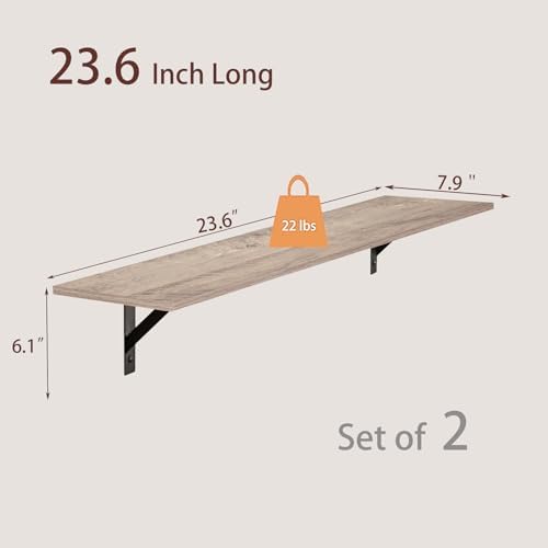 DINZI LVJ Wall Shelves, 23.6" Long Floating Shelves with Metal Brackets