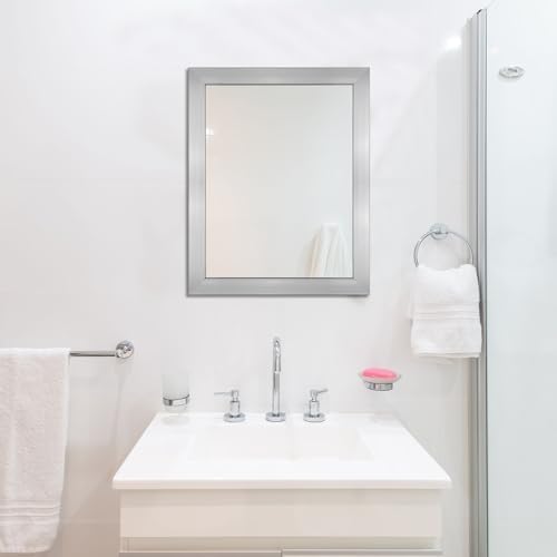 Rectangular Wall Mirror 20x16 Inch Bathroom Mirror for Over Sink, Nickel | Wall Mounted Mirror, Hangs Horizontally or Vertically for Vanity, Entryway, Restroom