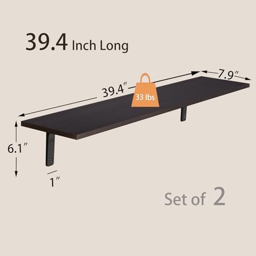 DINZI LVJ Long Wall Shelves, 39.4Inch Wooden Wall Mounted Shelves, Set of 2
