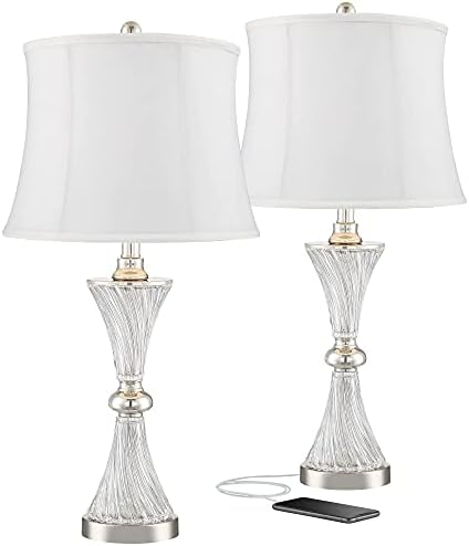 Copeland 25.5" High Table Lamps Set of 2 Chrome Glass White Shade USB Port