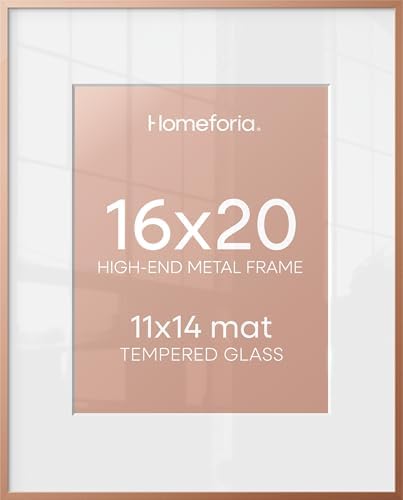 Homeforia 16x20 Rose Picture Frame, High-End Metal, 11x14 Mat, Glass