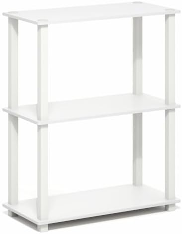 Furinno Turn-S-Tube Storage Shelves, 3-Tier Book Shelf, Corner Shelf, Toolless Open Frame Standing Shelves, for Organization and Storage, Living Room, Garage, Home Office, White
