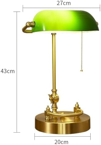 Table lamp Emerald Green Glass Reading Light Wooden Base 1920's Classic Banker lamp Green Pull Switch LED Desk lamp Adjustable 360 Degree lampshade Office/Bedroom/Study E27 (Model_J)