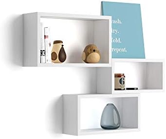 Mobili Fiver, Set of 3 Rectangular Cube Shelves, Giuditta, Ashwood White, Made in Italy
