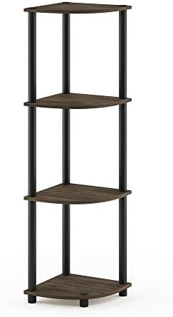 Furinno TURN-N-TUBE Corner Shelf, 4-Tier Corner Bookshelf, Display Storage Shelves with Open Shelves, for Organization and Storage, Living Room, Home Office, Garage, Columbia Walnut