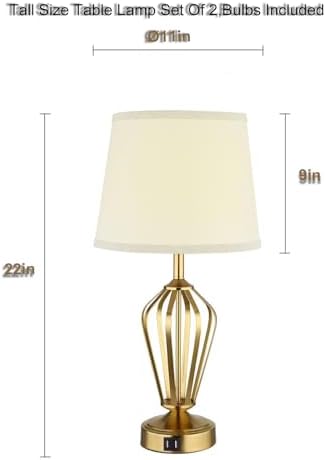 Touch Table Lamps Set of 2, nightstand lamp with USB Ports Bedside 3 Way Touch dimmer Desk lamp for Living Room Bedroom,Gold Plated Spiral cage Base Design Warm White dimmer Bulbs Included.