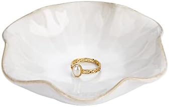 JAMEND CLXP Ring Dish, Kiln Glaze Jewelry Trinket Tray, Gifts for Women I Lotus Leaf Necklace Earrings Holder on Nightstand Bathroom, Ceramic Cute Key Bowl, White. All Jewelries Are NOT Included.