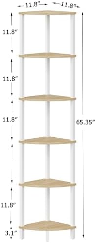 Corner Shelf, 6-Tier Corner Bookshelf, Industrial Corner Ladder Shelf, DIY Storage Shelves, Rustic Display Shelf for Living Room, Bedroom, Kitchen, Home Office, White and Nature Wood Color UJSJ004Q