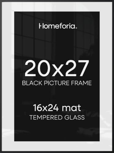 Homeforia 20x27 Black Picture Frame, High-End Metal, 16x24 Mat, Glass