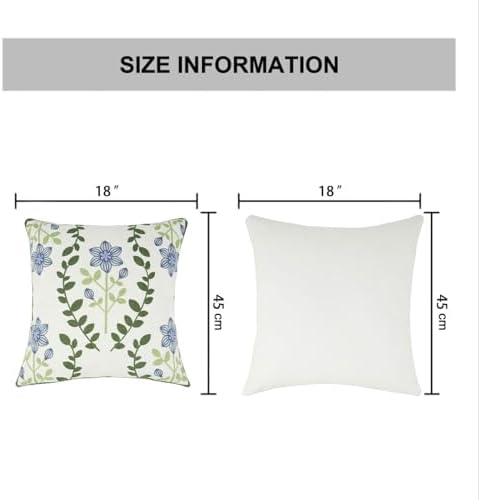 Merrycolor Decorative Pillow Cover, Embroidered Green Leaves Decorative Throw Pillow Covers Couch Square Pillowcases Cushion for Bedroom Sofa Farmhous（Pack of 1