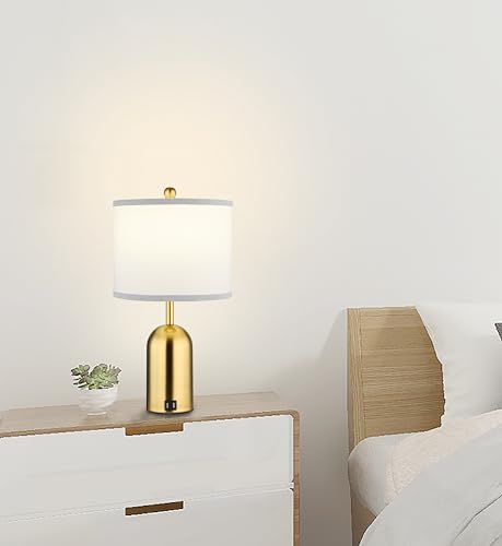 Ldeco Touch Dimmer Table Lamp for Bedroom,Bedside Lamp with USB Port Elegant Nightstand Lamp with Fabric Shade,Gold Modern Desk Lamp for Living Room,Office,Bulb incl. (Modern)