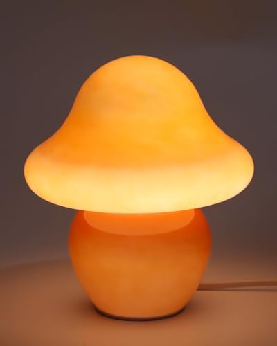 HEQET Mushroom Lamp Orange Glass Mushroom Table Lamp for Bedrooms, Living Room, Aesthetic Lamps for Bedroom, Cute Bedside Lamp