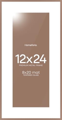 Homeforia 12x24 Mocha Picture Frame, High-End Metal, 8x20 Mat, Glass